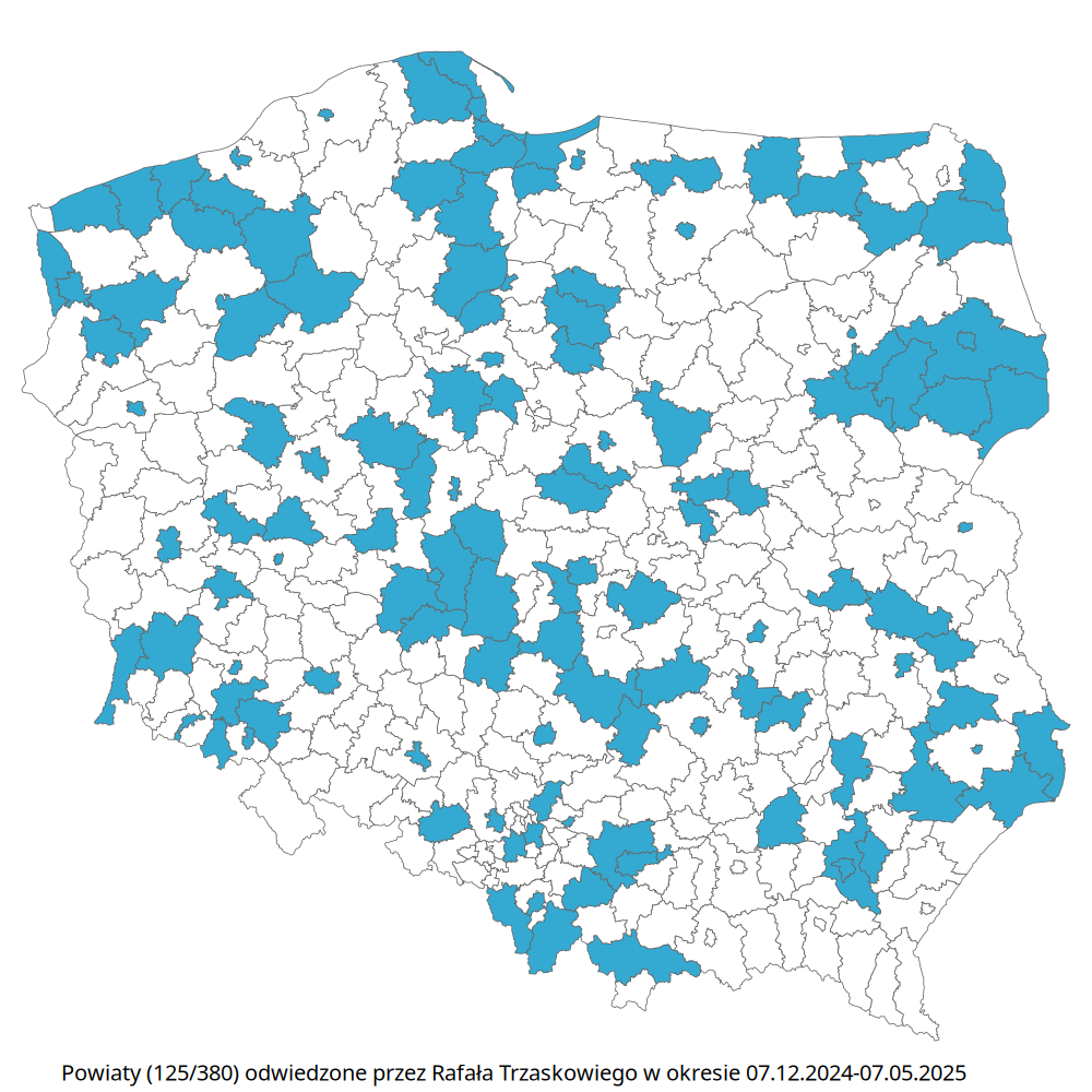 Rafał Trzaskowski - mapa podróży w kampanii 2025