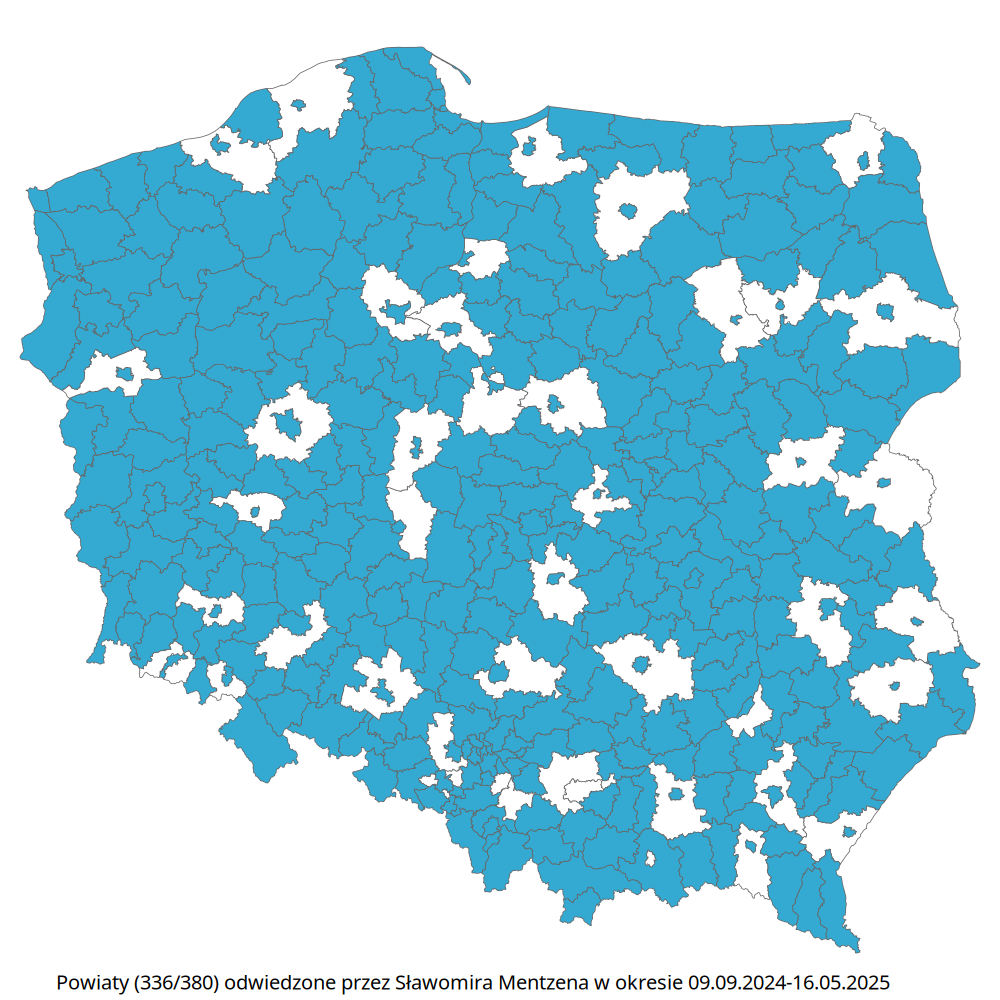 Sławomir Mentzen - mapa podróży w kampanii 2025