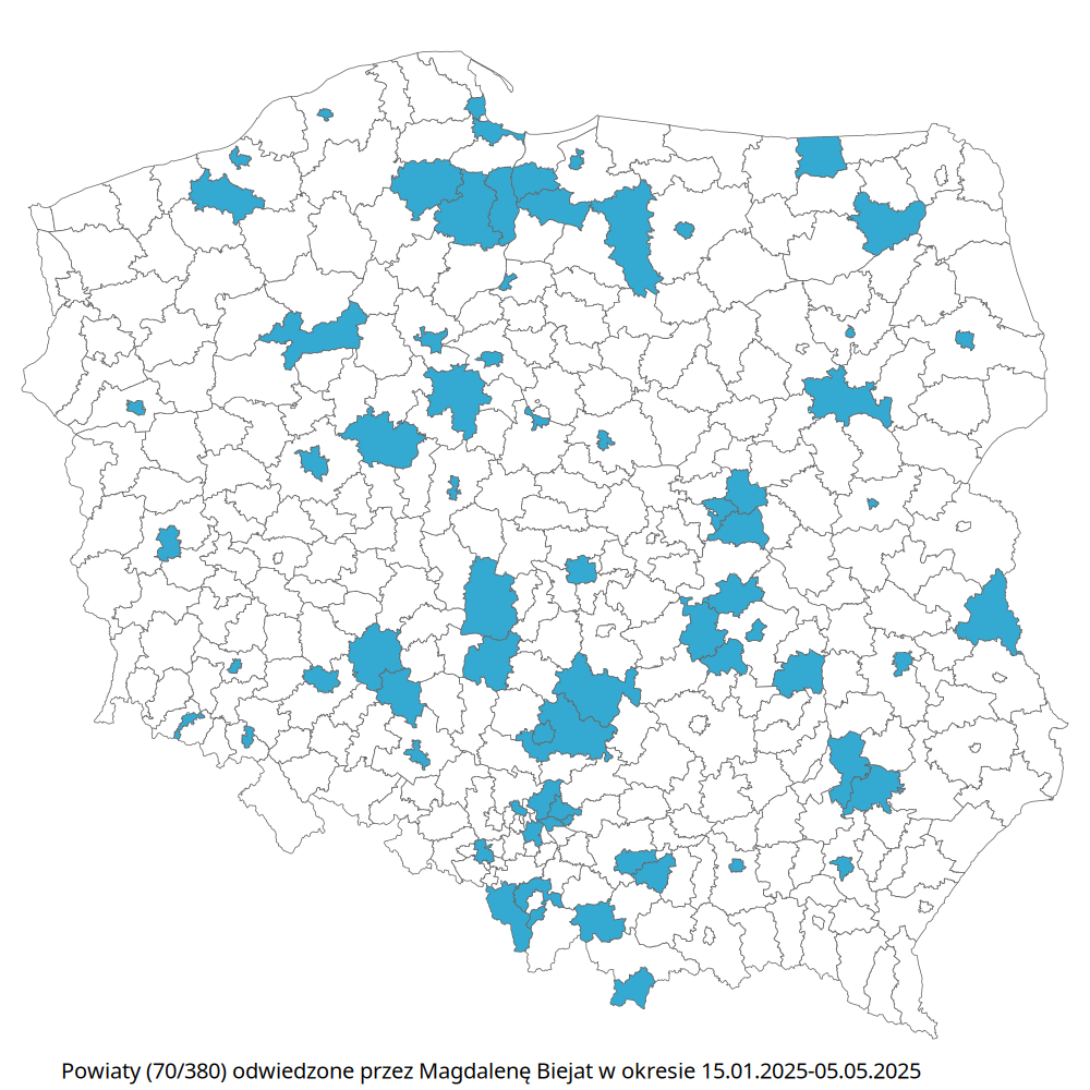Magdalena Biejat - mapa podróży w kampanii 2025