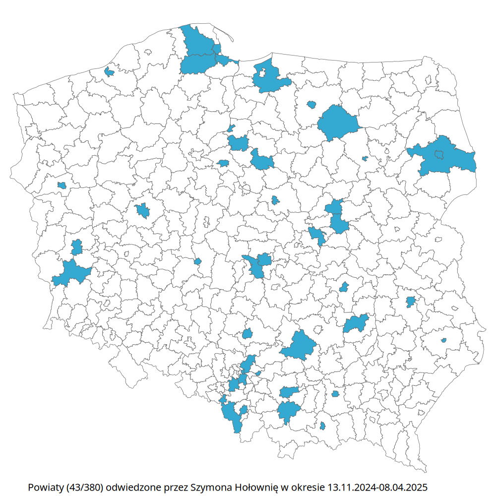 Szymon Hołownia - mapa podróży w kampanii 2025